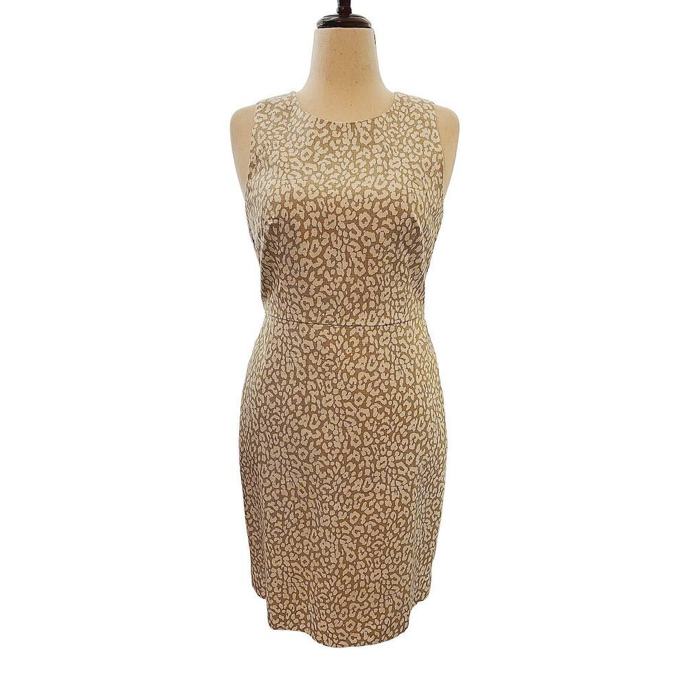 J. Crew Women's Cream Basketweave Leopard Sleeveless Sheath Pencil Dress Size 10